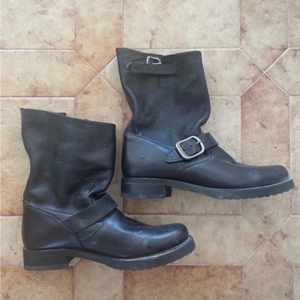 Frye veronica Black Leather Buckle Boots